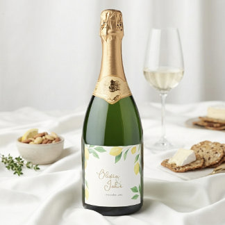 Waterverf Citroen Groene Citrus Huwelijk Sparkling Wijnetiket