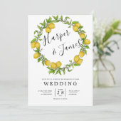 Waterverf citroen krans details bruiloft kaart (Staand voorkant)