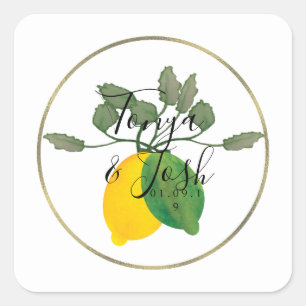 Waterverf Citroen Lime Limoncello Nepgoud Huwelijk Vierkante Sticker