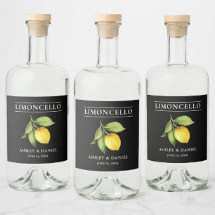 Waterverf Citroen Limoncello Zwart Flesetiket Likeurfles Etiket