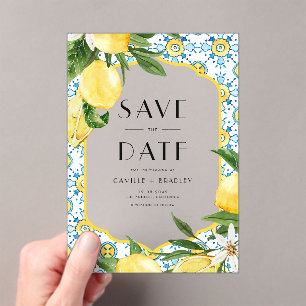 Waterverf Citroen Mediterraan Save the Date Acryl Uitnodigingen