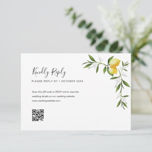 waterverf citroenblad QR Code RSVP kaart (Staand voorkant)