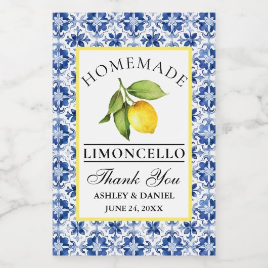 Waterverf Citroenblauwe Tegel Limoncello Mini Labe Wijn Etiket (Enkel label)