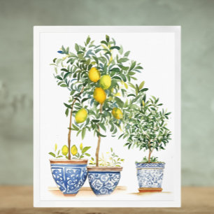 Waterverf citroenbomen en olijfboom Chinoiserie Poster