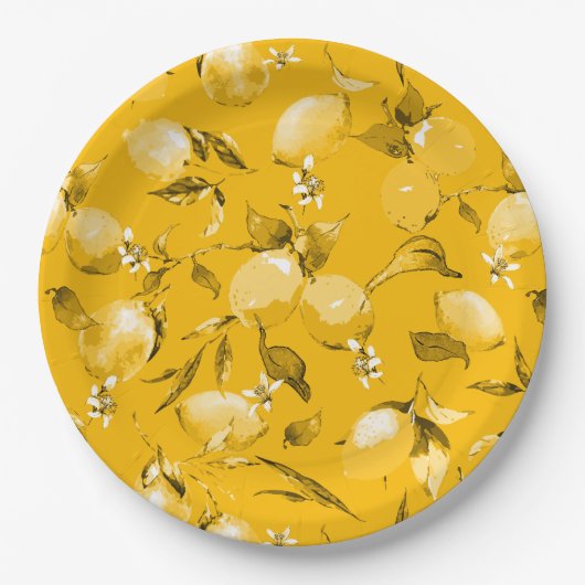 Waterverf citroenen 10 papieren bordje (Voorkant)