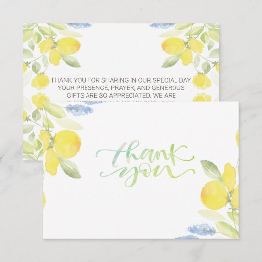 Waterverf citroenen bedankje bedankkaart (Voorkant / Achterkant)