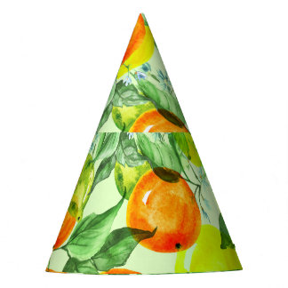 Waterverf citroenen, bloemen, citrusmotief. feesthoedjes