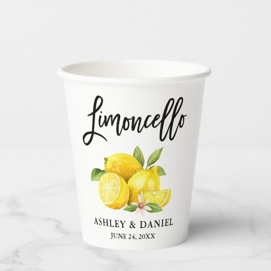 Waterverf Citroenen Borstel Script Limoncello Papieren Bekers (Voorkant)
