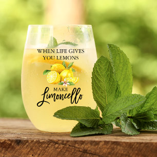 Waterverf Citroenen Borstel Script Limoncello Wijnglas Zonder Voet