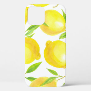 Waterverf citroenen en bladeren: patroon. iPhone 12 hoesje