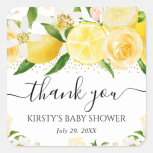 Waterverf Citroenen en Bloemen Baby Shower Vierkante Sticker