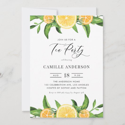 Waterverf Citroenen en Sinaasappels Zomer Tea Part Kaart (Voorkant)