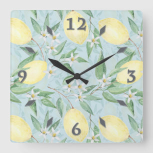 Waterverf citroenen fruit vierkante wandklok klok
