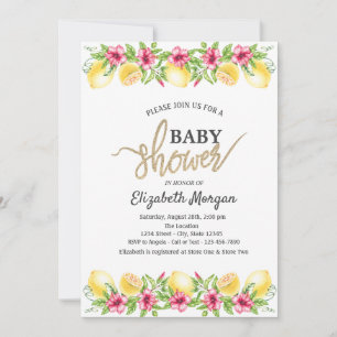 Waterverf Citroenen Hibiscus Botanisch Baby shower Kaart
