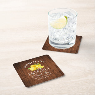 Waterverf Citroenen Limoncello Wedding Faux Wood Vierkante Kartonnen Onderzetter