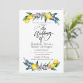 Waterverf citroenen olijven bruiloft kaart (Staand voorkant)