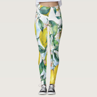 Waterverf citroenen, verse citrus tak. leggings