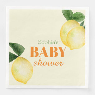 Waterverf Citroengeel Baby shower Servet