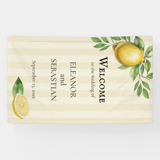 Waterverf Citroengeel Citrus bruiloft Welkom Spandoek (Horizontaal)