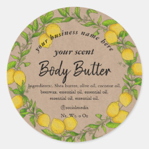Waterverf citroenkrans bruin papier body butter ronde sticker