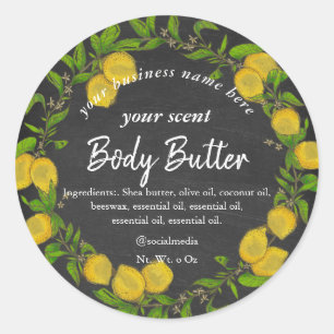 Waterverf citroenkrans krijtbord body butter ronde sticker