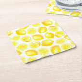 Waterverf-citroenontwerp Vierkante Kartonnen Onderzetter (Schuin)
