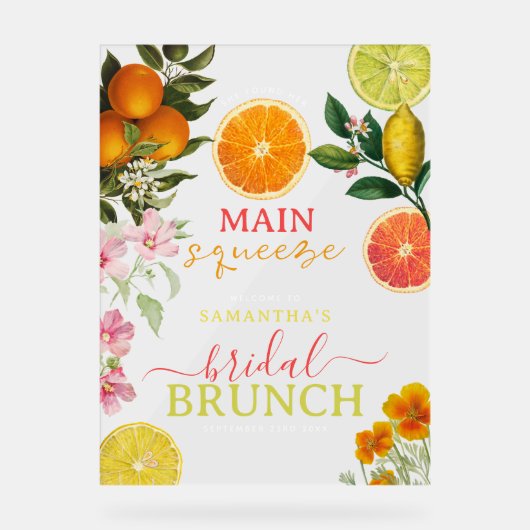 Waterverf Citrus Bloemachtige Bruiloft Brunch Boog Acryl Bord (Voorkant)