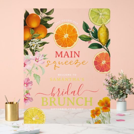 Waterverf Citrus Bloemachtige Bruiloft Brunch Boog Acryl Bord (Huwelijk)