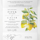 Waterverf Citrus citroen bloesem bruiloft Drieluik Uitnodiging (Binnenkant midden)