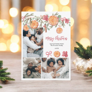Waterverf Citrus en Bloemen 5 Foto Kerst Feestdagenkaart