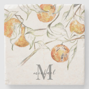 Waterverf Citrus Fruit Clementine Cutie Monogram Stenen Onderzetter