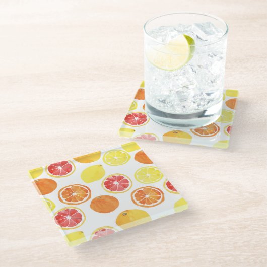Waterverf Citrus Fruit Pattern Glazen Onderzetter (Schuin)