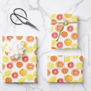 Waterverf Citrus Fruit Pattern Inpakpapier Vel