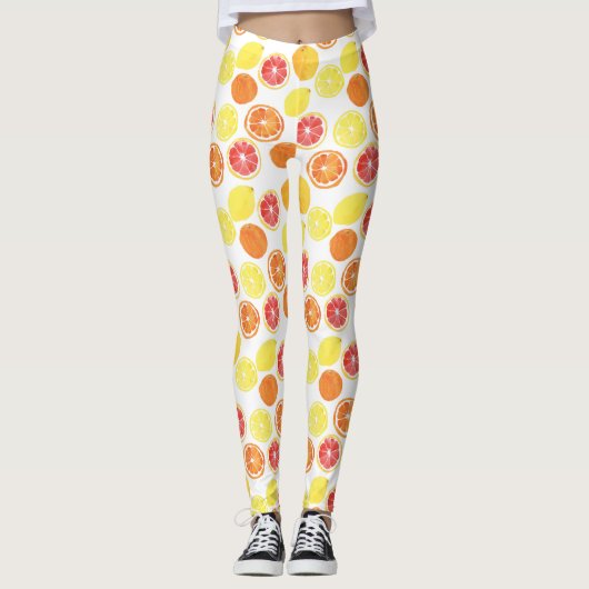 Waterverf Citrus Fruit Pattern Leggings (Voorkant)