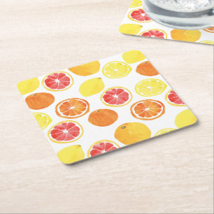 Waterverf Citrus Fruit Pattern Vierkante Kartonnen Onderzetter