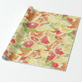 Waterverf Citrus Grapefruit Lemon & Sinaasappel Cadeaupapier (Uitgerold)