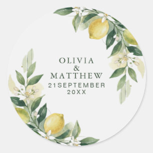 Waterverf Citrus Groene Citroen Botanische Bruilof Ronde Sticker