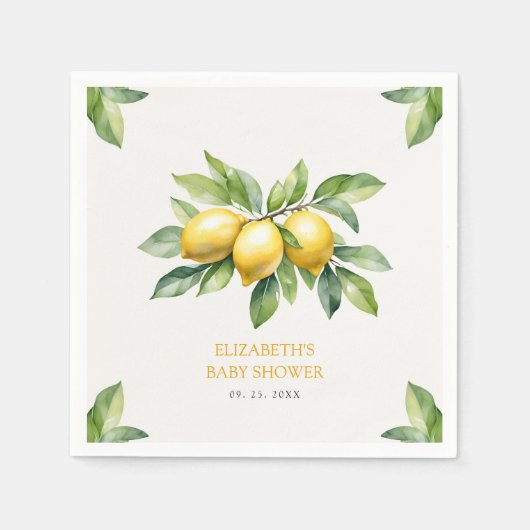 Waterverf Citrus Lemon Baby shower Servet (Voorkant)