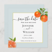 Waterverf Citrus met aqua border Wedding Save The Date (Voorkant / Achterkant)