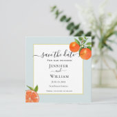 Waterverf Citrus met aqua border Wedding Save The Date (Staand voorkant)