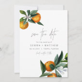 Waterverf Citrus Oranje Floral Save the Date Kaart (Voorkant)
