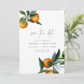 Waterverf Citrus Oranje Floral Save the Date Kaart (Staand voorkant)