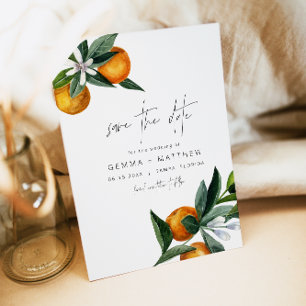 Waterverf Citrus Oranje Floral Save the Date Kaart
