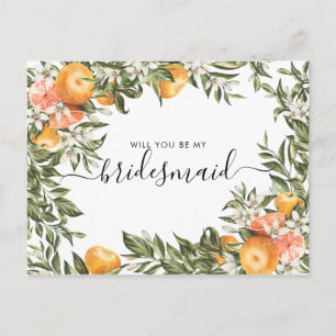 Waterverf Citrus Orchard   Wees mijn Bridesmaid Briefkaart