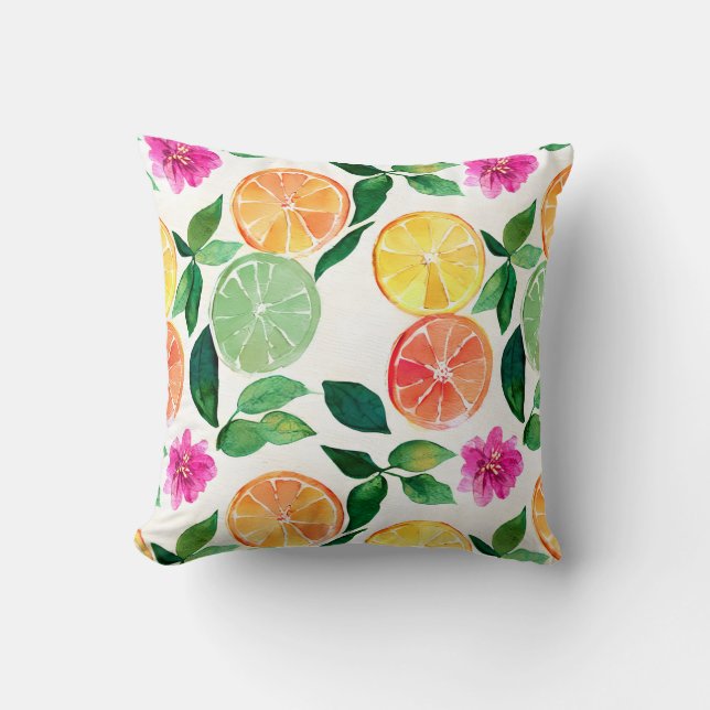 Waterverf Citrus Pattern Kussen (Voorkant)
