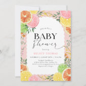 Waterverf Citrus Roze Baby shower Kaart (Voorkant)