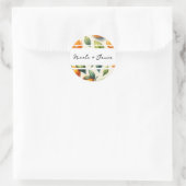 Waterverf Citrus Sinaasappel bladeren bruiloft Ronde Sticker (Tas)