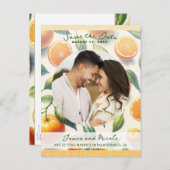 Waterverf Citrus Sinaasappel Bladeren Save the Dat Aankondigingskaart (Voorkant / Achterkant)