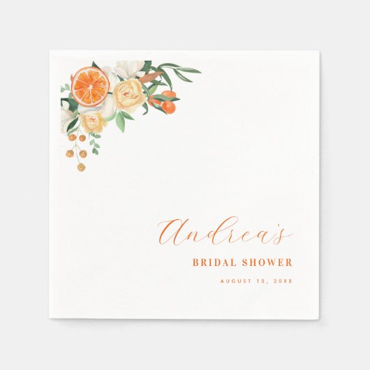 Waterverf Citrus Sinaasappel Bloemen Vrijgezellenf Servet (Voorkant)