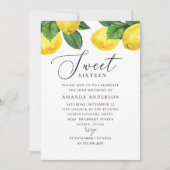 Waterverf citrus Sweet 16. Lemon garden script Kaart (Voorkant)